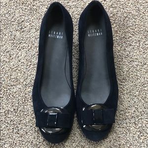 Stuart Weitzman navy suede wedges NWOT